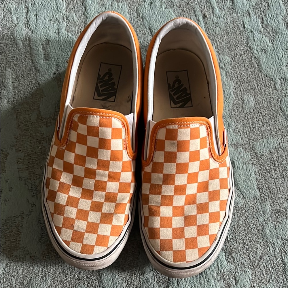Vans Orange Checkerboard Slip-On Shoes